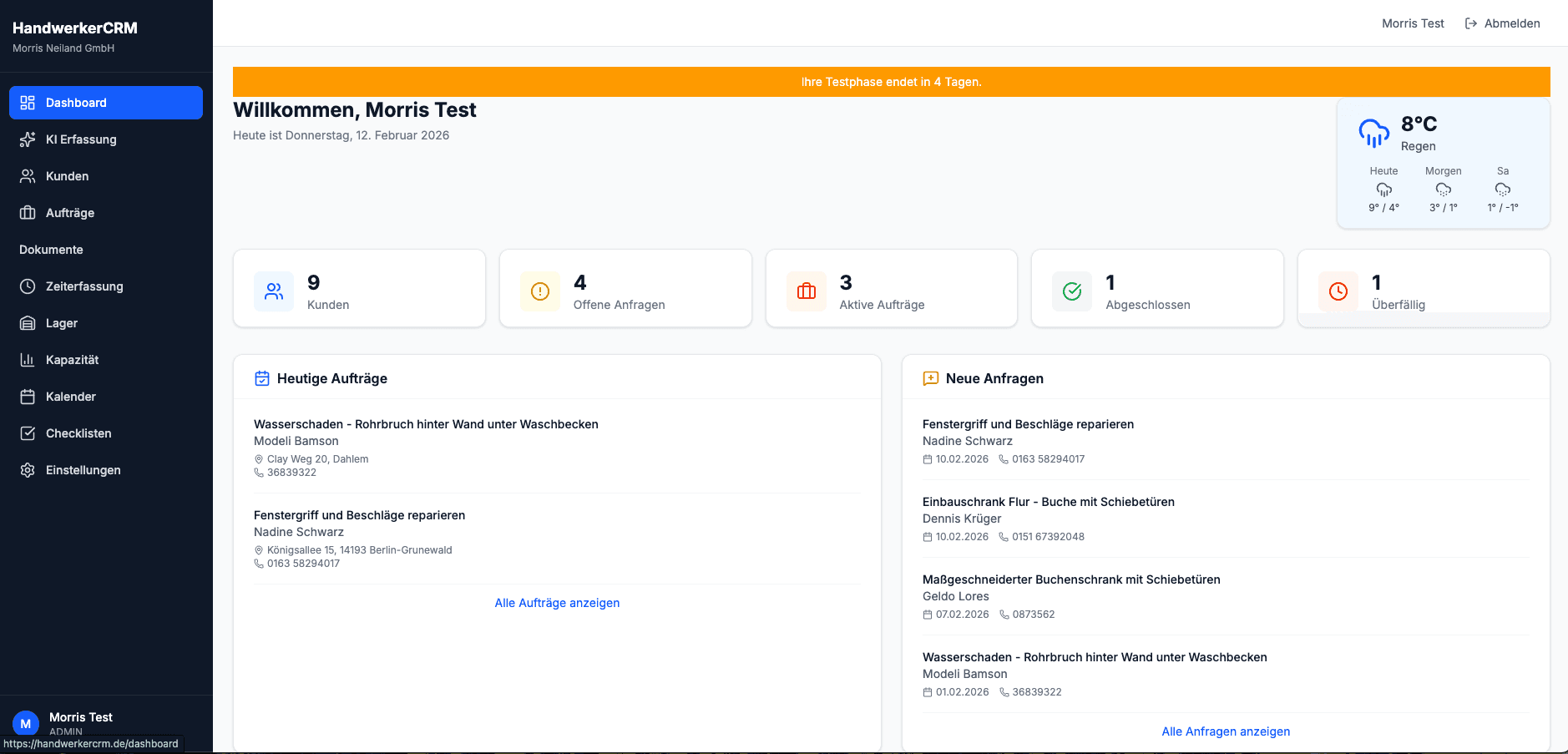 HandwerkerCRM Dashboard