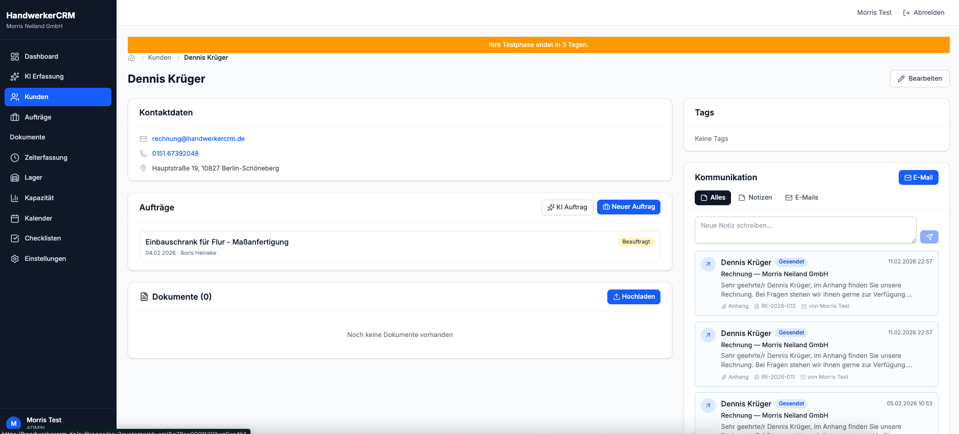 Kundenverwaltung Screenshot